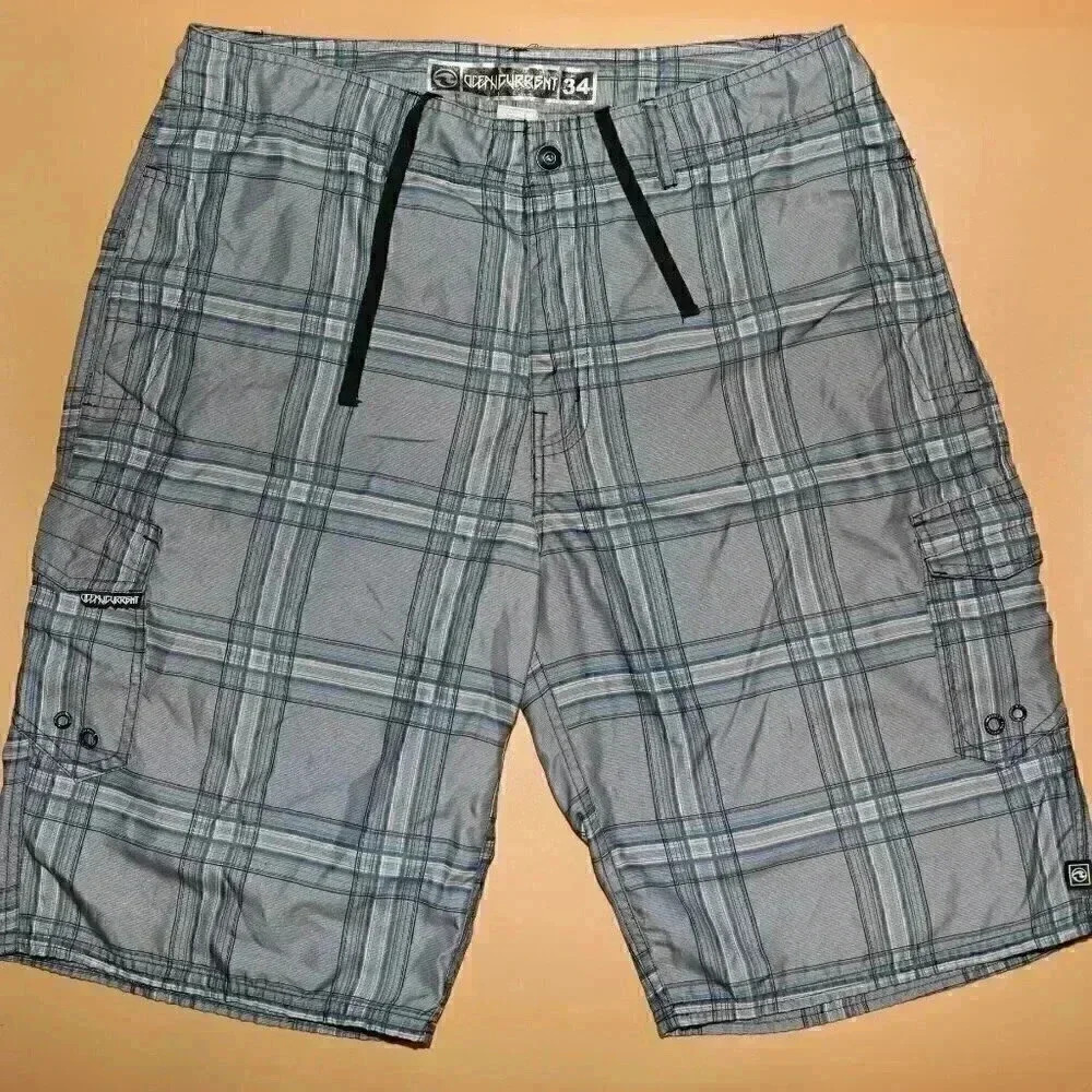 Ocean Current Swim Trunks Mens Plaid 34 Straight Leg Summer Board Shorts Surfer